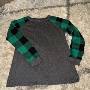 Plaid Sleeve Women’s Pajama Shirt - Gray and Green